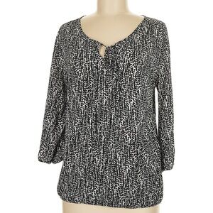 Ann Taylor Womens Blouse Size Small Black White Tie Neck 3/4 Sleeve Knit Casual